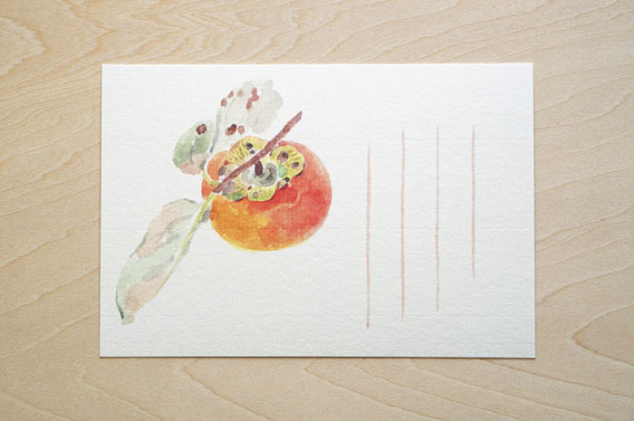 秋の絵はがき-柿